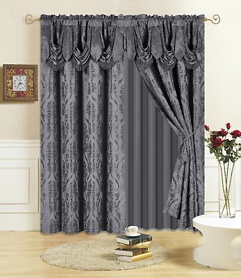 #ad All American Collection New 4 Piece Drape Set with Attached Valance and Sheer
