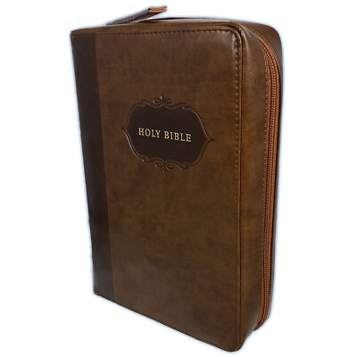 #ad KJV Large Print Zippered Bible with Organizer Cover brown indexed