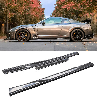 #ad Carbon Fiber Side Skirts Extension Lip Apron TS Style Spoiler For Nissan GTR R35