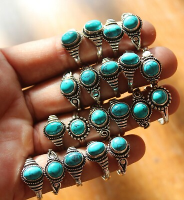 #ad Turquoise Rings Lot Handmade Rings Silver Plated Rings For her Boho Style T@ 202
