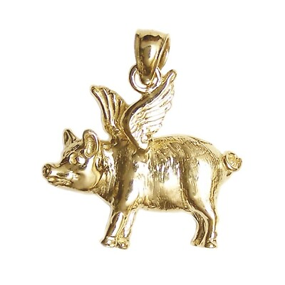 #ad New 14k Gold Flying Pig Pendant