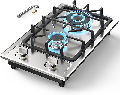 #ad Gas Stove Top with 2 Burner Built in Gas Cooktop 12 inch Stainless Steel NG LPG