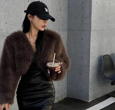#ad Womens New Fashion Winter V Neck Long Sleeve Loose Warm Faux Fox Fur Furry Coats