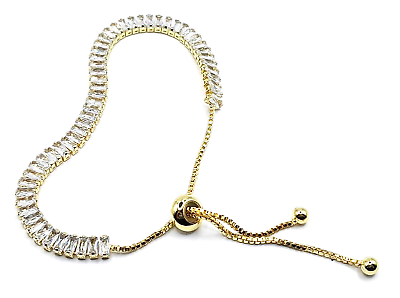 #ad Stunning Gold Tone Crystal Rhinestones Fully Adjustable Size Tennis Bracelet