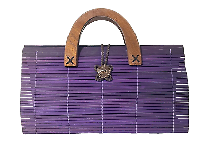 #ad HANDCRAFTED BAMBOO COLLAPSIBLE PURPLE PURSE HANDBAG SIZE 12quot; L x 4quot; W x 9quot; T