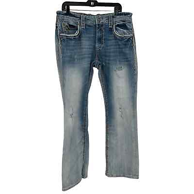 #ad Rock Revival Mens Jeans Size 36 Ocean Boot Cut Distressed Denim Light Wash
