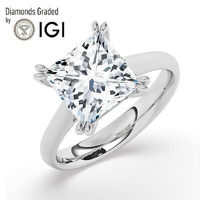 #ad IGI 5 CT Solitaire Lab Grown Princess Diamond Engagement Ring 950 Platinum