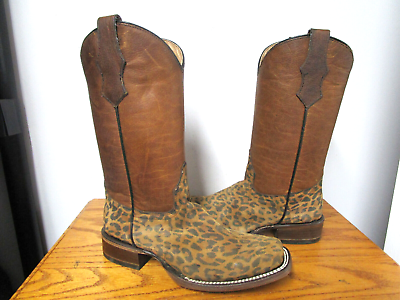 #ad Circle G Girls Leopard Print amp; Saddle Tan Square Toe Boots J7108 Size 3.5