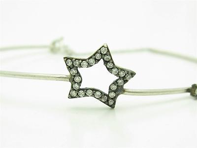 #ad Platinum Sterling Silver Diamond Set Pave Star Design Cable Bangle Bracelet Gift