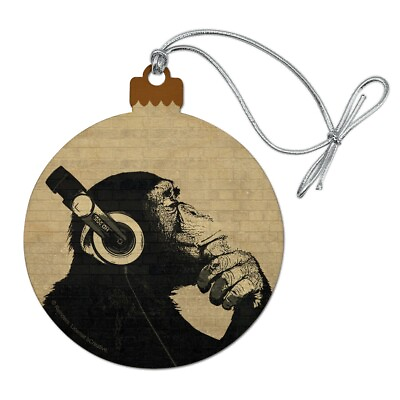 #ad Headphone Chimp Monkey Wall Wood Christmas Tree Holiday Ornament $5.99