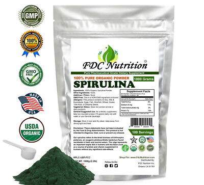 #ad USDA Organic SPIRULINA Powder Green Algae Chlorophyll Non GMO Immune booster $48.98