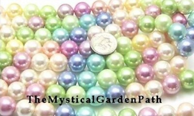 #ad Bead Shell1 Strand 34 12mm Round Multi Pastel Shell Pearl Bead Mix*