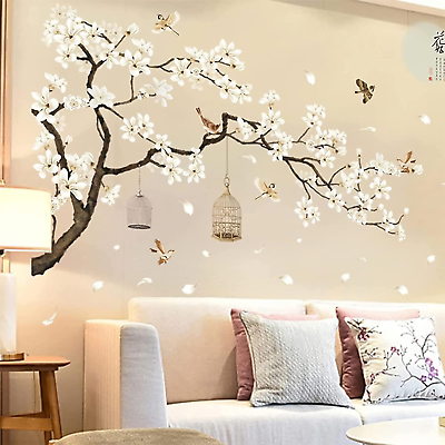 #ad Large Chinese Wall Decals Cherry Blossom Tree 3D Tree Wall Stickers Peel and Sti