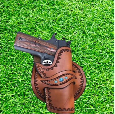 #ad Gun Holster Leather Revolver Pistol Holder Tooled 22 .38 357 .44 45 Cal Western $58.00