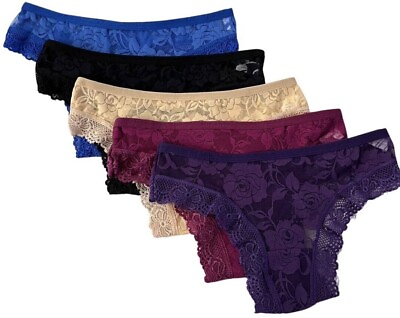 #ad Lot 5 Women Bikini Panties Brief Floral Sexy Lace Cotton Underwear #F169 $10.99
