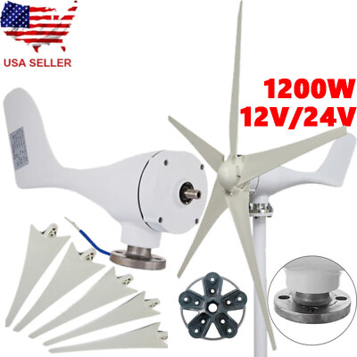 #ad 1200W 12V 24V Wind Generator Kit 5 Blades Wind Power Machine Windmill
