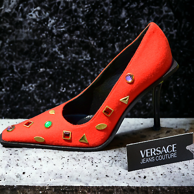 #ad VERSACE New Women#x27;s Jewel Lux RARE High Heel Wool Shoes sz 36 UK 3 US 6 Vintage