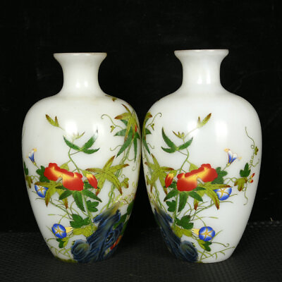 #ad 7.5quot; China dynasty Porcelain yongzheng mark pair famille rose Morning glory vase