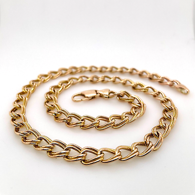#ad 9ct Hollow Yellow Gold Double Curb Link Chain 12.8gm 42cm Preloved