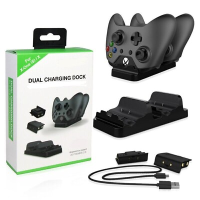 #ad XBOX ONE Dual Charging Dock Station Controller Charger w 2 Rechargeable Battery