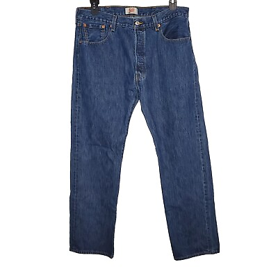 #ad Levis Mens Original 501 Button Fly Straight Leg Blue Jeans SZ 38 X 34