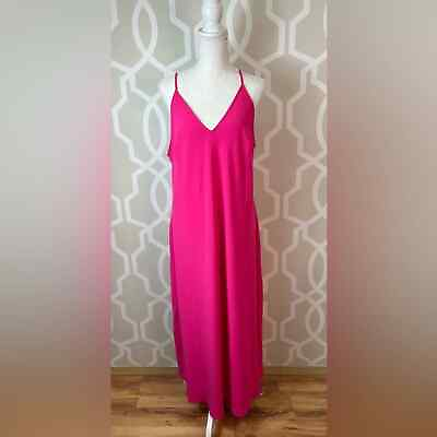 #ad Boutique Maxi Slip Dress XXL Pink V Neck Adjust Spaghetti Strap Side Slit New