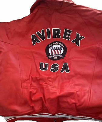 #ad AVIREX U.S.A. CLASSIC ICON LEATHER FLIGHT JACKET IN RED SIZE 3XL