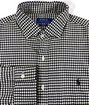 #ad POLO Ralph Lauren Men#x27;s SLIM FIT Long Sleeve Cotton Black Check Shirt Large