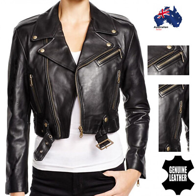 #ad Women Leather Jacket Belted Black Cropped Genuine Leather Jacket Short jacket