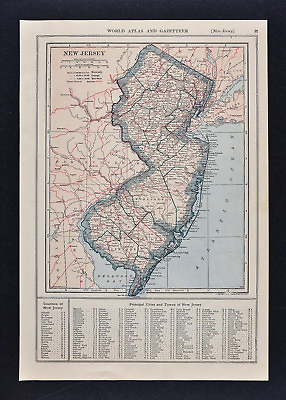 #ad 1917 Poates Map New Jersey Trenton Princeton Atlantic City Newark York NYC NJ