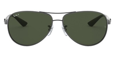 #ad Ray Ban Men#x27;s Sunglasses RB8313 004 N5 Silver Aviator Dark Green Polarized 58mm