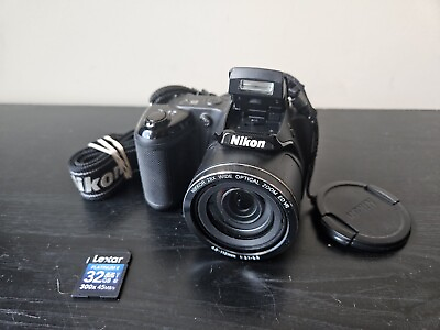 #ad Nikon Coolpix L340 20.2 MP Digital Camera Black Good Condition 32GB SD Card