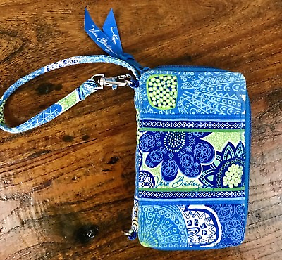 #ad Vera Bradley Wristlet Blue Floral Zip ID Wallet Clutch Paisley Cell Phone Purse
