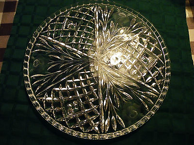 #ad Vintage Round Clear Cut Footed Cake Plate 12quot; wide floral and diamond design
