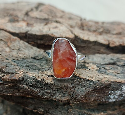 #ad Rough Carnelian Gemstone Ring 925 Sterling Silver Handcrafted Rings S 6 R 611