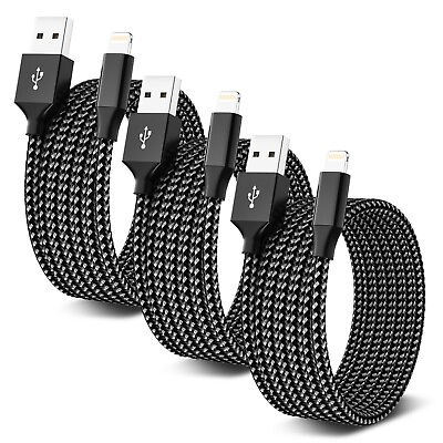 #ad USB Fast Charger Cable For iPad iPhone X 11 12 13 14 15 Safety 3 PACK 3 FT