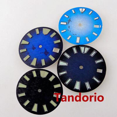 #ad 28.5mm Black Blue Watch Dial Face For NH35A NH36A 7s26 Automatic Movement Date