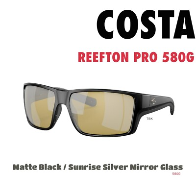 #ad NEW Costa Del Mar Reefton Pro Matte Black Sunrise Silver Mirror Glass 580G $159.99