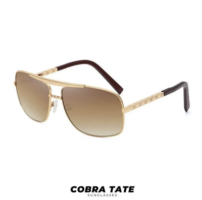 #ad Brand New Designer Men Sunglasses Gold Metal Frame Black Lens Andrew Cobra Tate
