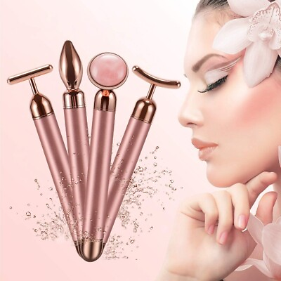 #ad 4 in 1 Facial Rose Quartz Roller Vibrate Massager Face Eye Lifting Slimming Tool