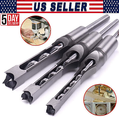 #ad 3PCS Square Hole Woodworking Drill Bit Mortising Chisel Cutter Set 5 16 3 8 1 2