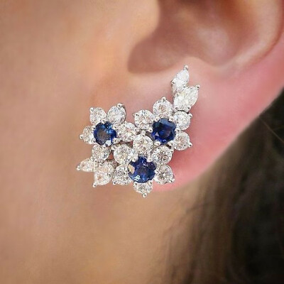 #ad Women Stud Earring Creative Round Cut Cubic Zircon 925 Silver Jewelry Gift