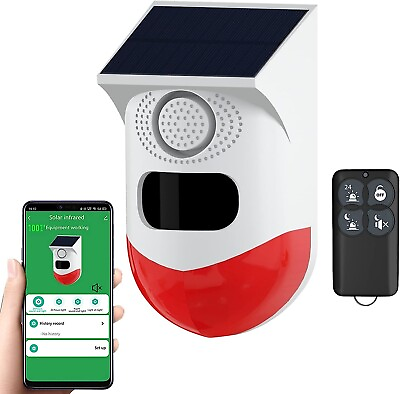 #ad WiFi Solar Outdoor Motion Sensor Alarm 130db Sound Light Alarms IP67 Waterproof