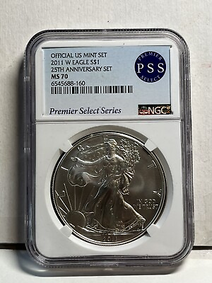 #ad 2011 W SILVER EAGLE NGC MS70 25th Anniversary PSS LABEL Only 1 On eBay Coin $1