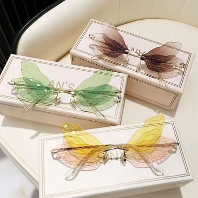 #ad Dragonfly Wings Sunglass UV400 Clear Lens Rimless Eyewear Women Vintage Fashion