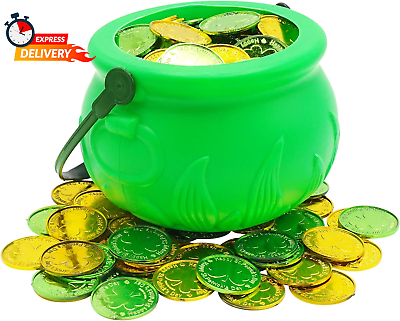 #ad 5quot; St Patricks Day Pot of Gold Decorations with 100 Lucky Coins Green Pot of G