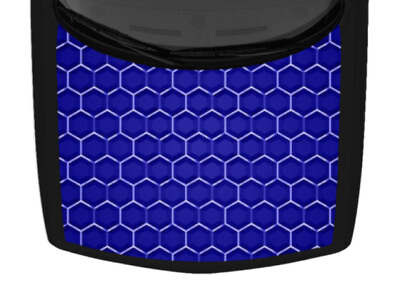 #ad Blue 3D Mosaic Hexagon Pattern Bright Truck Hood Wrap Vinyl Car Graphic Decal