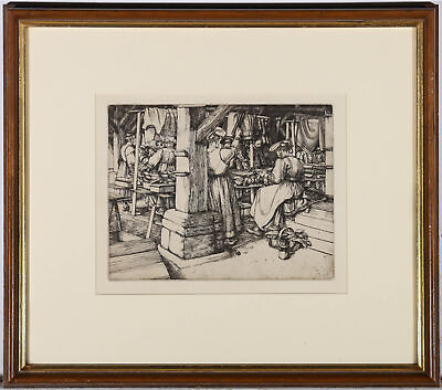 #ad Denise L. Brown Framed Mid 20th Century Etching The Clothes Shop