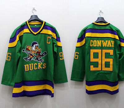 #ad Custom Mighty Ducks Charlie Conway 96 Hockey Jersey Stitched Green Banks Bombay