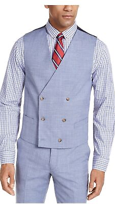 #ad Lauren Ralph Lauren Men#x27;s Stretch Textured Double Breasted Suit Vest Medium Blue